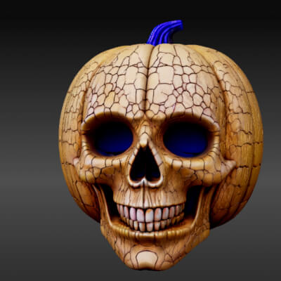 Skull Pumpkin Half Mask 3D Model - Halloween Decor &amp Cos