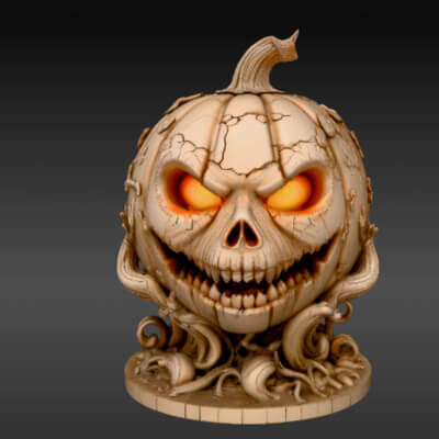 Spectral Pumpkin Guardian 3D Model - Halloween Pumpkin Sculp