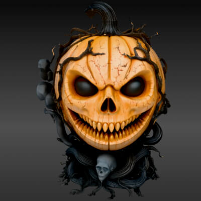 Stylized Halloween Pumpkin Sculpture 3D Model - Carved Pumpk