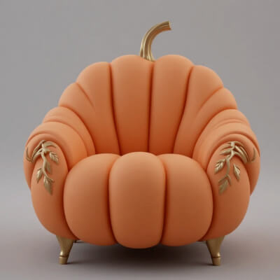 Stylized Pumpkin Lounge Chair 3D Model - Halloween Furniture