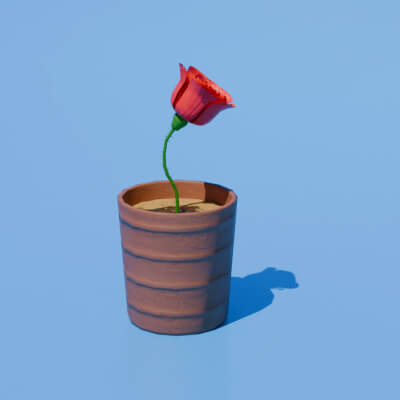 Low-Poly Potted Red Rose