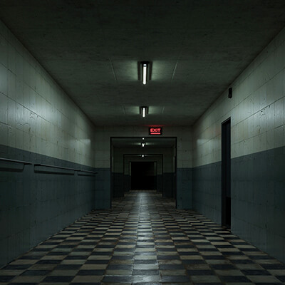 Low Poly Old Dark scary Corridor 07