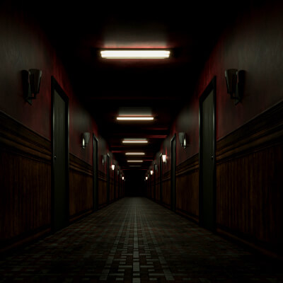 Old Dark Scary Red Corridor 03