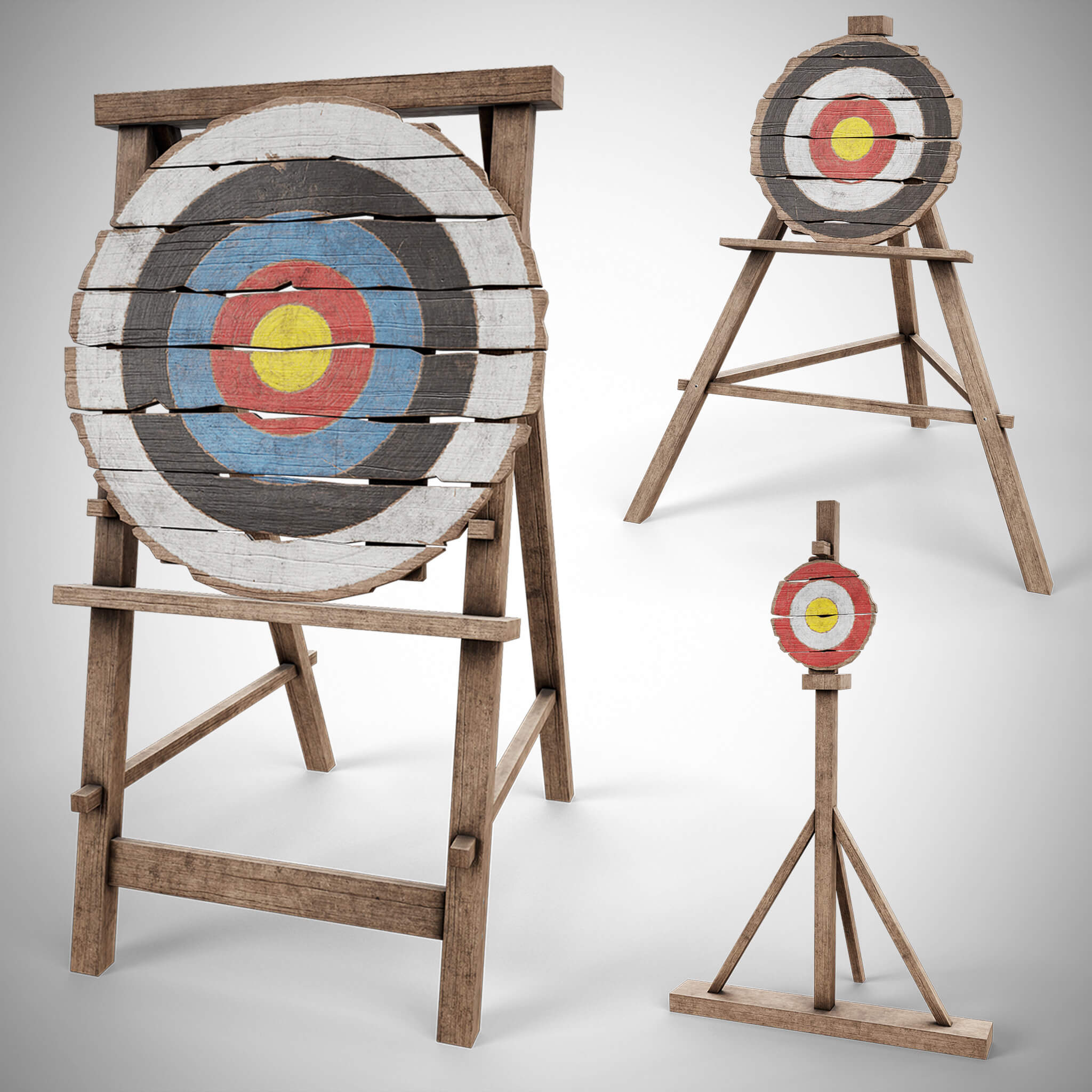 Set of 3 Medieval Training Wooden Targets 3D Model by iQuon
