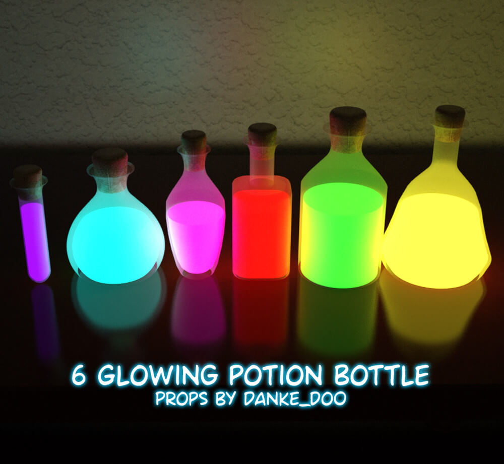 6 Glow Potion Props - Daz Content by janey