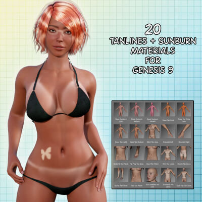 Set of 20 Tan Lines and Sunburn Materials for Genesis 9 by janey