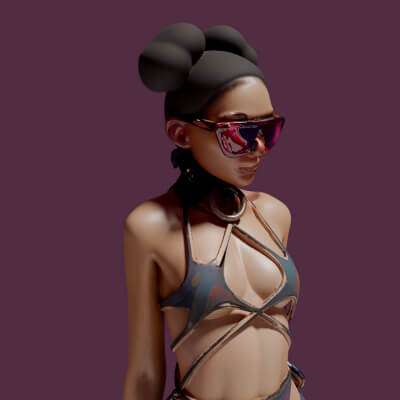 Dark Skinned Woman in Beautiful Glasses and Swimsuit