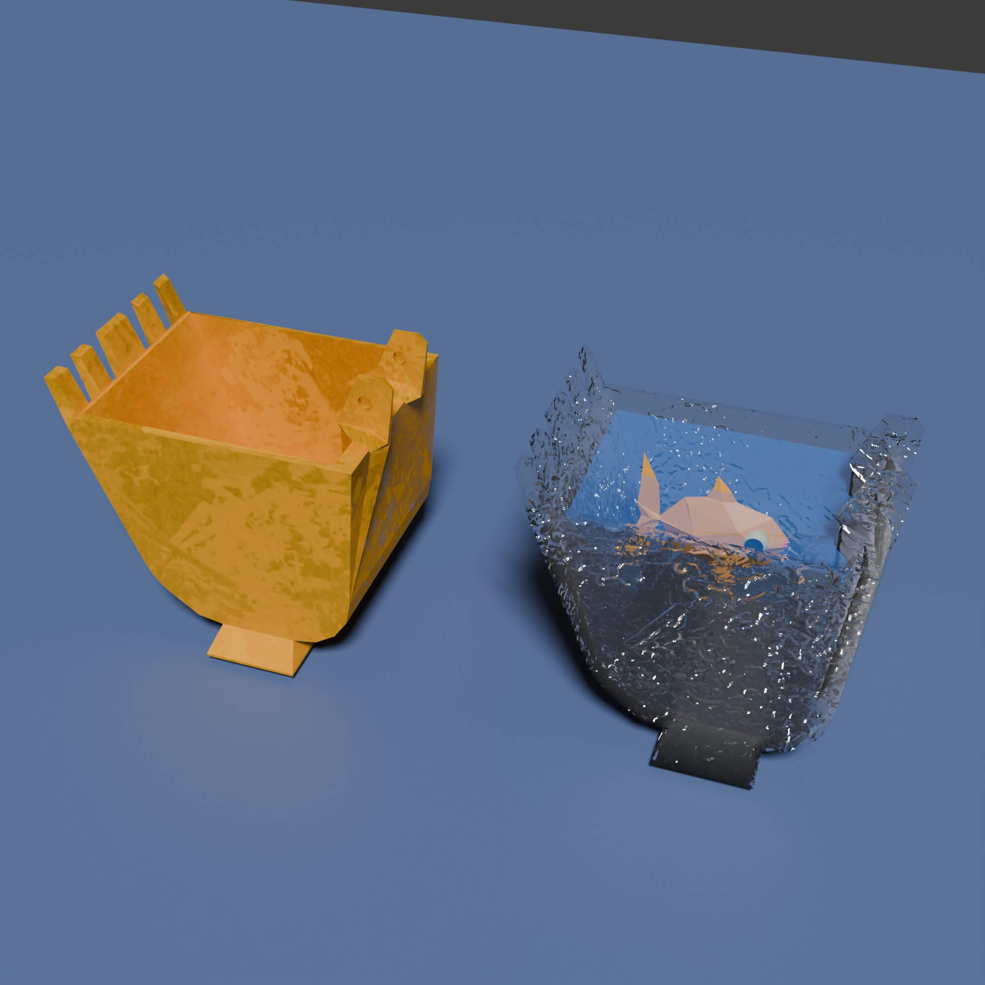 Excavator Bucket Container and Aquarium Fish 3D Model by japanzanuda