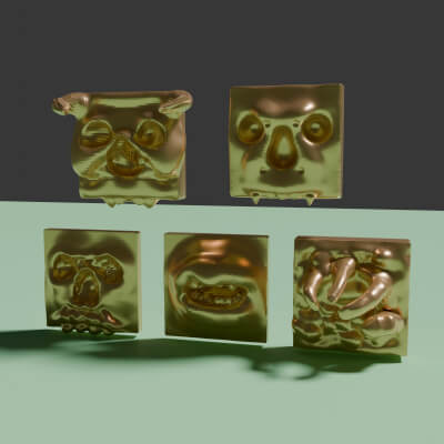 Five Tiles in The Form of Scary Faces and Fingers