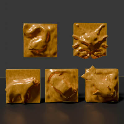 Set of Tiles With Animals and a Car