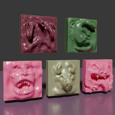 Set of Tiles With Scary Creatures