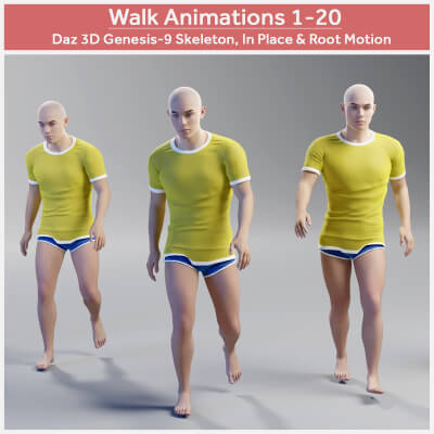 20 Walk Animations for DAZ Genesis 9