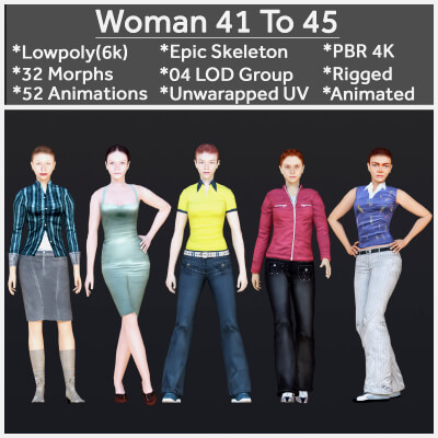 Woman 41 To 45 With 52 Animations 32 Morphs