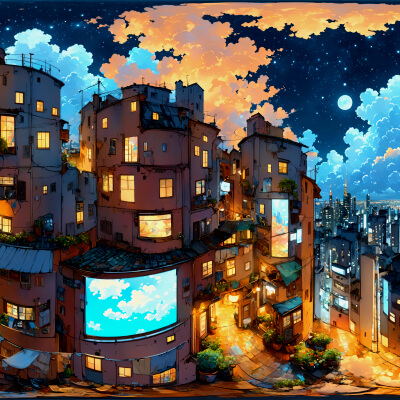 64 HDRI Anime Cityscape Panoramas