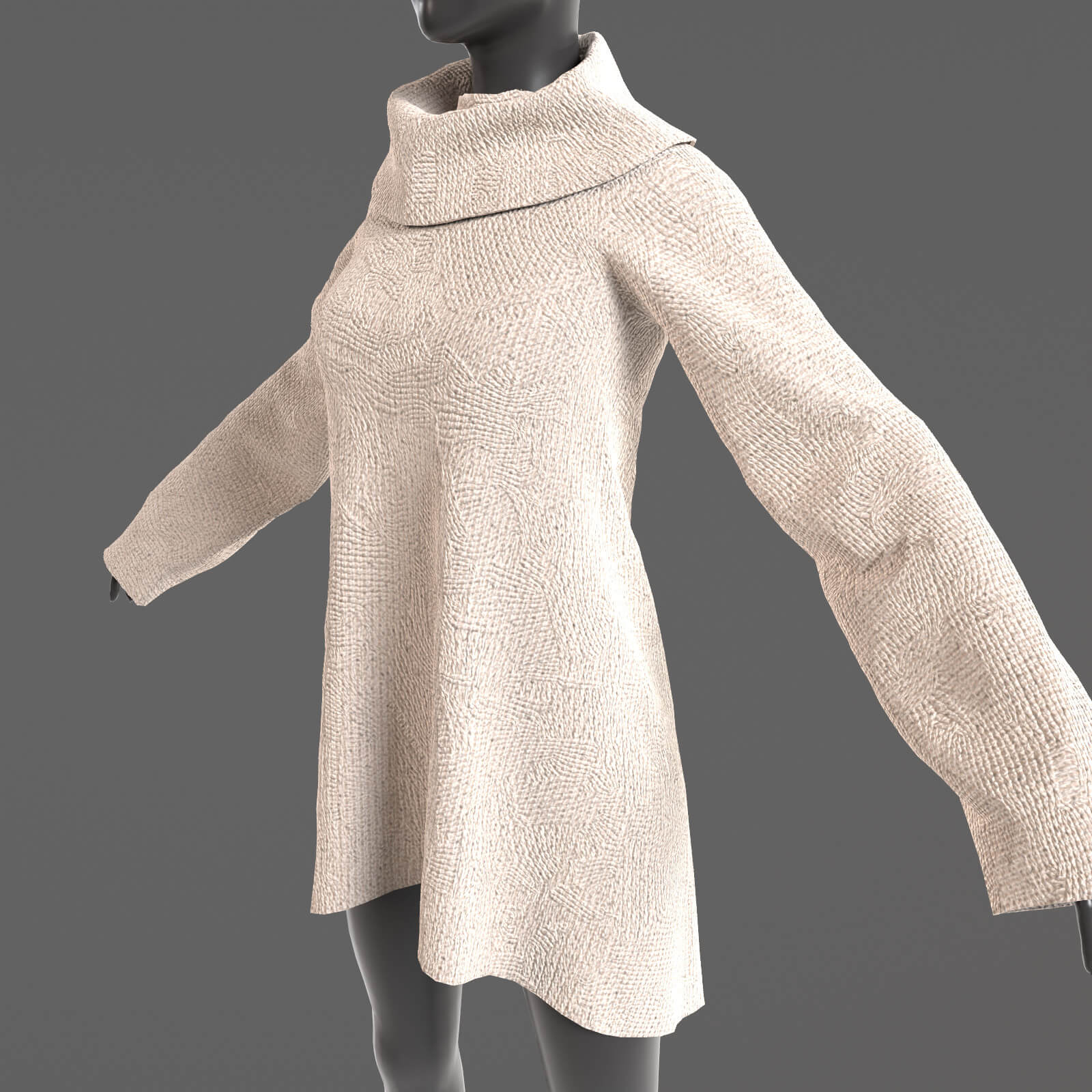 Oversize Female Light Beige Abstract Knitted Sweater - 3D Model by Joyhanka