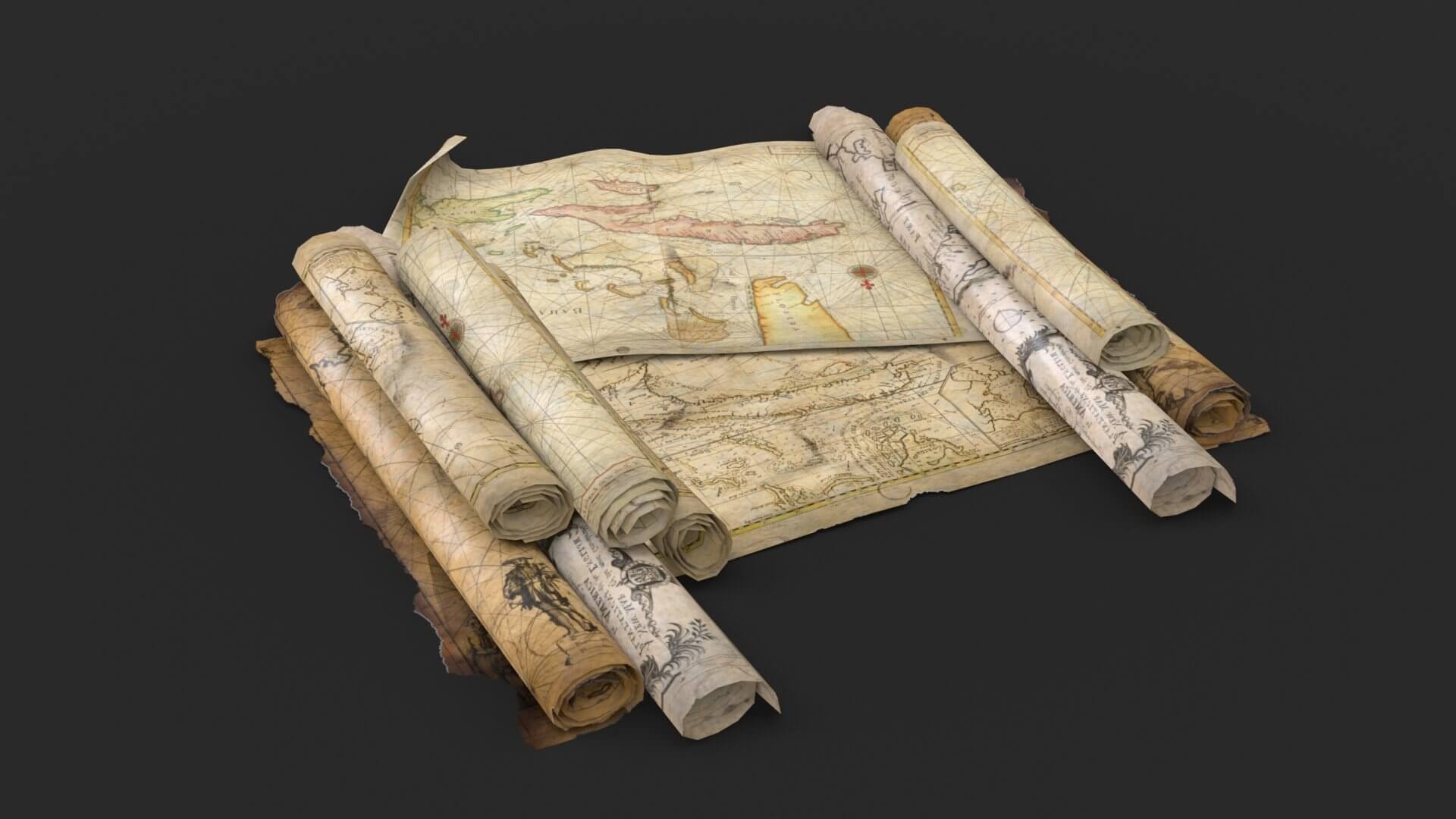 Old Caribbean Maps - 3D Model by KangaroOz 3D