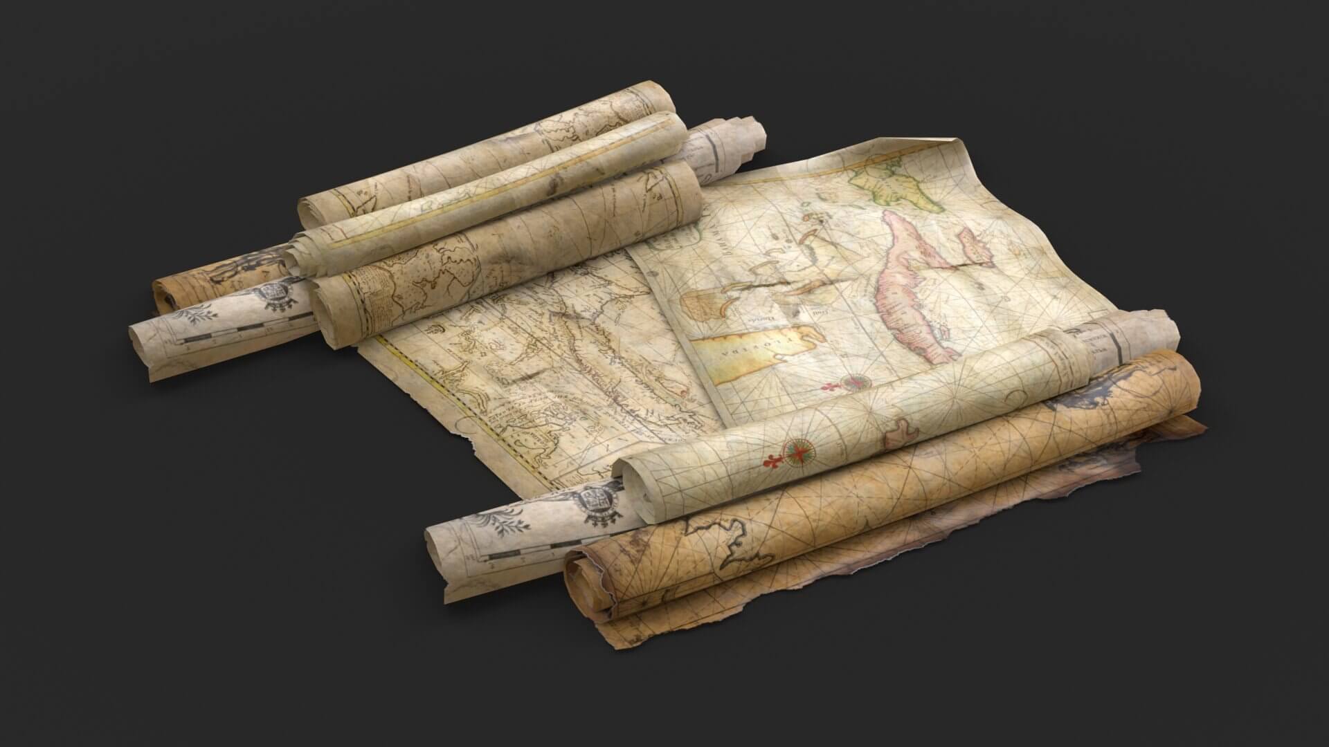Old Caribbean Maps - 3D Model by KangaroOz 3D
