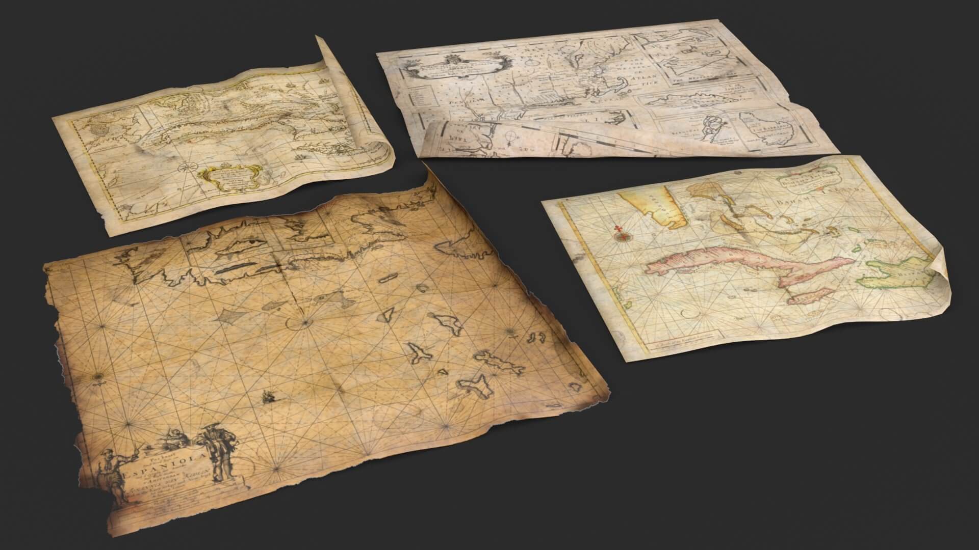 Old Caribbean Maps - 3D Model by KangaroOz 3D