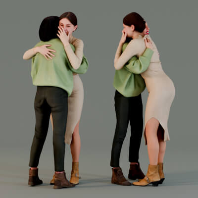 Girls Hugs Couple - 3D Model by Kanistra Studio
