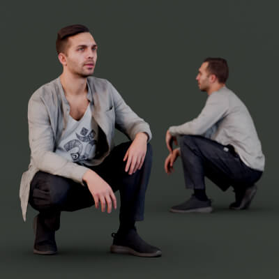 Squatting Observer – Casual Male Figure - 3D Model by Kanistra Studio