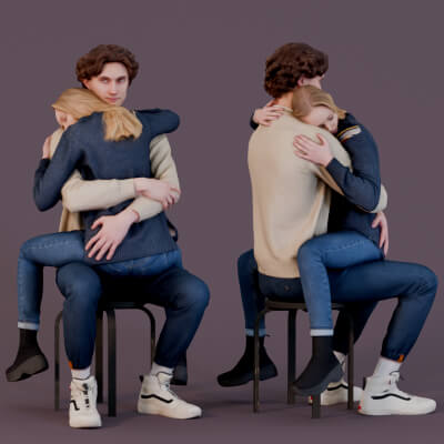 Tender Moment - Sitting Hug 3D Model by Kanistra Studio