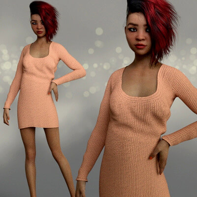 Fashion Knitdress Dress With Shoes for Genesis 8 Female