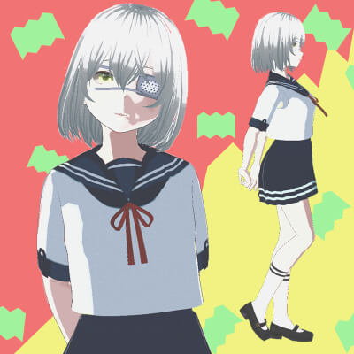 Eyepatch Anime School Girl Fully Rigged