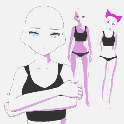 3 Anime Girl Base Meshes Pack