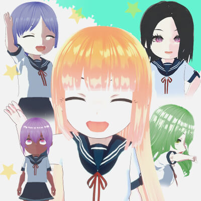 6 Chibi School Girls Pack