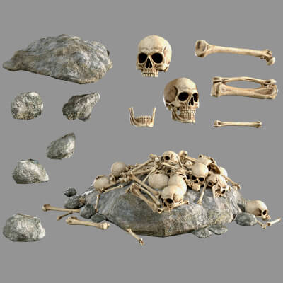 Bones Skulls and Stone Pile by KaterynaBondarenko