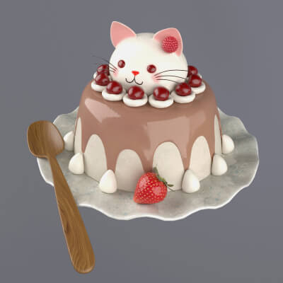 Dessert With a Decorative Cat