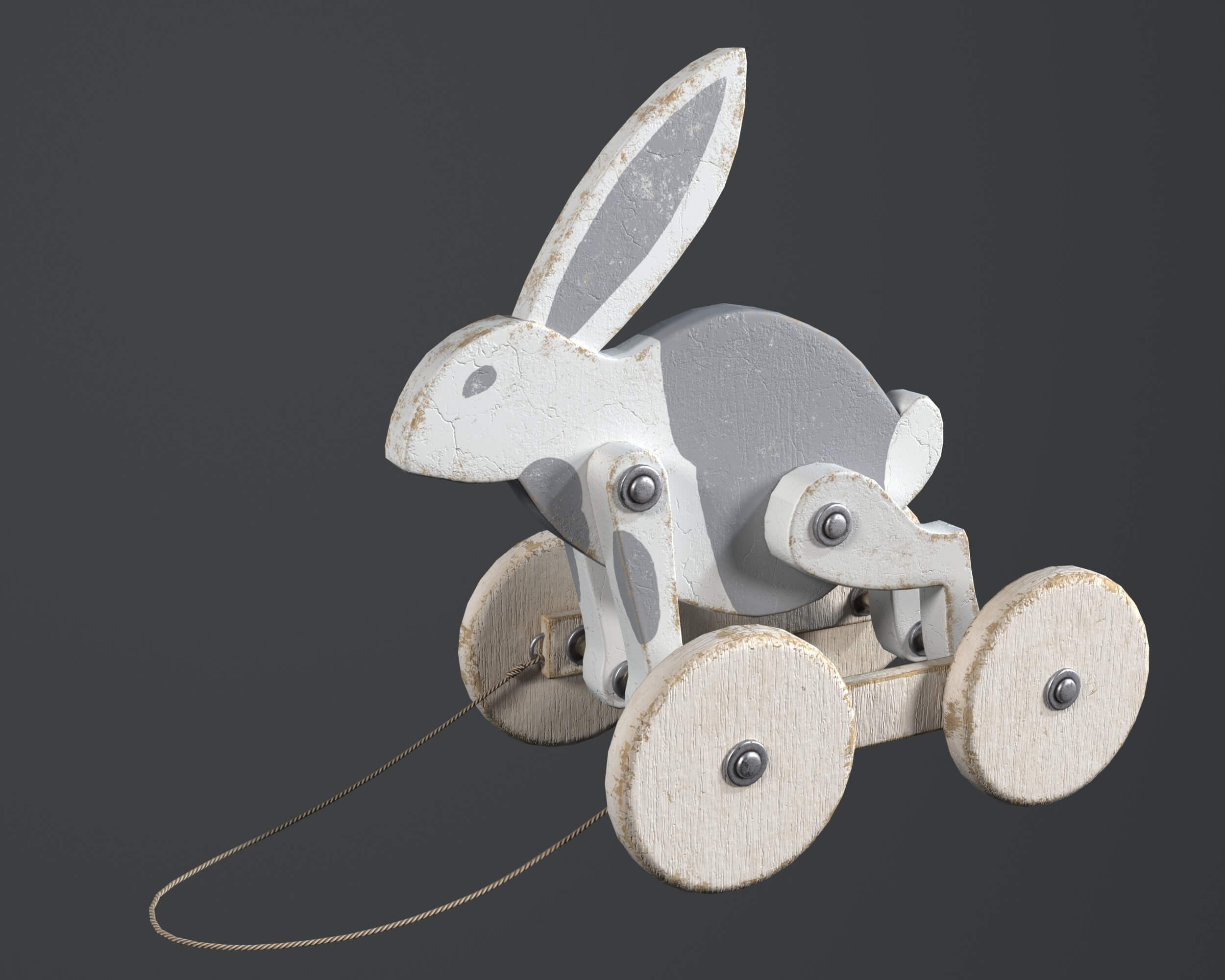 Toy Wooden Rabbit on Wheels 3D Model by KaterynaBondarenko