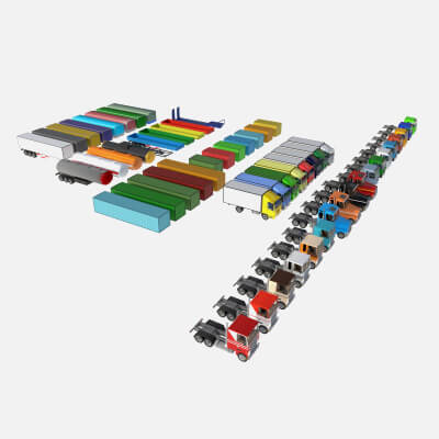 Set of Trucks and Trailers