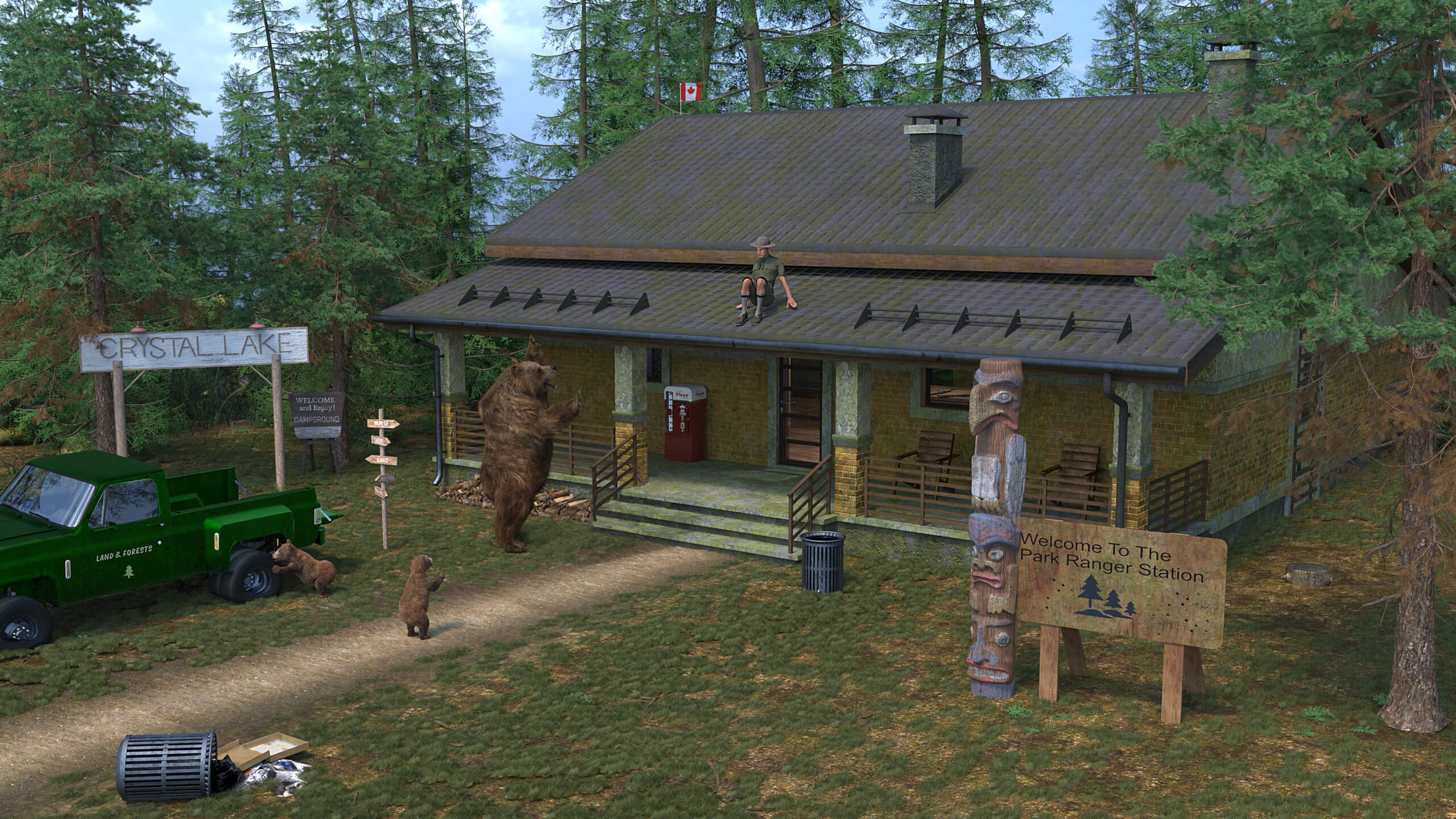 Park Ranger Rig Maya A Park Ranger Finds Himself in a Little Bit of Trouble 3D Render