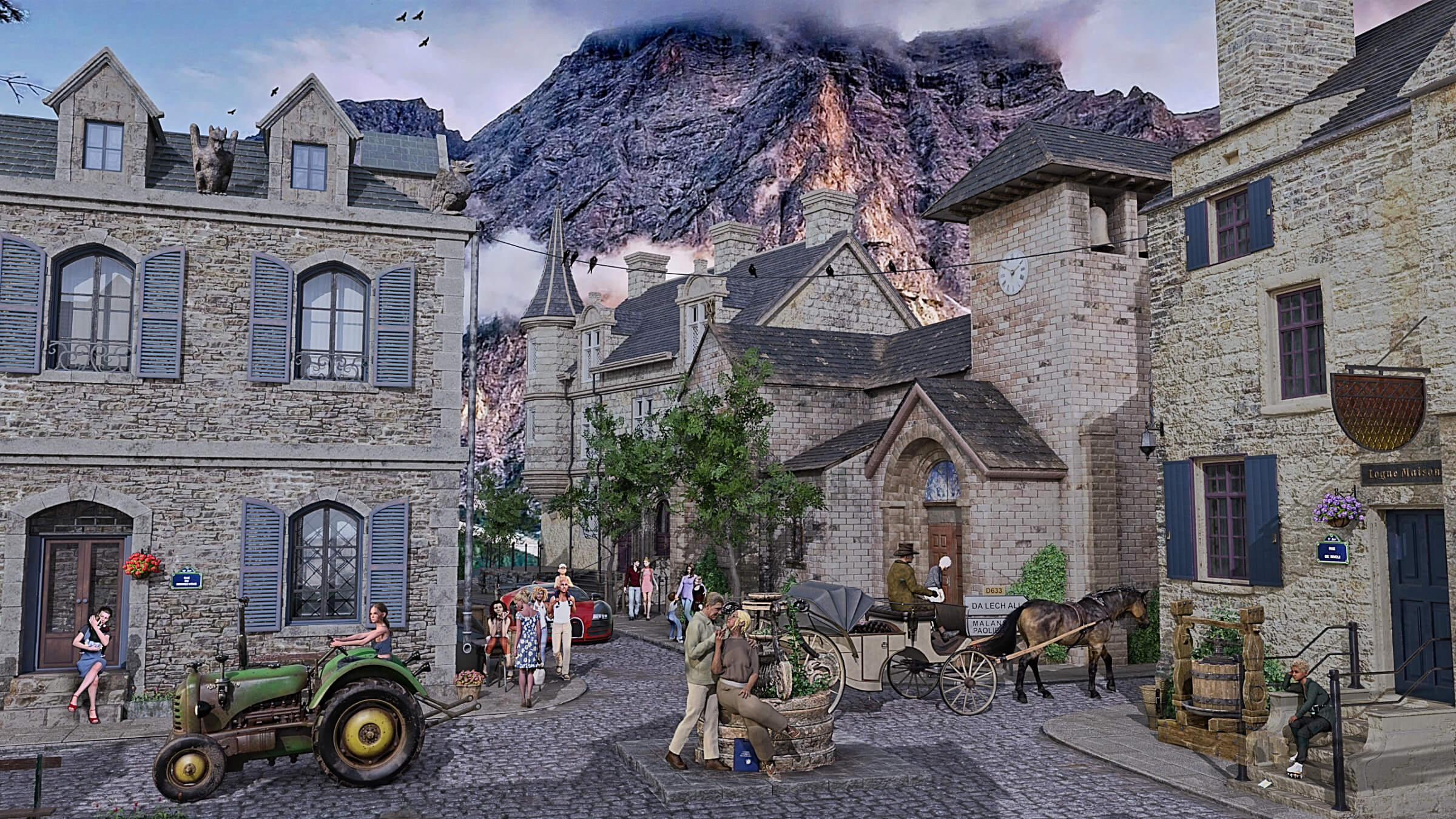French Rendr A Quaint French Village 3D Render, Digital Art by keener