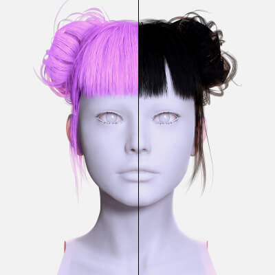Asian-Inspired Twin Bun Hair - Realistic 3D Asset