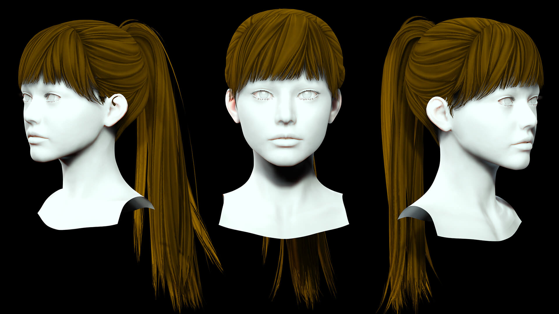 Female Hair - High Ponytail 3D Model by khaloui