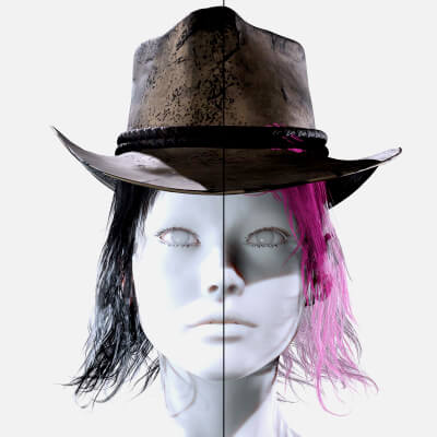 Female Short Wair With Cowboy Hat - 3D Model by khaloui