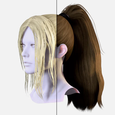 High Ponytail with Front Locks - Render-Ready Character Hair