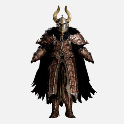 Horned Fantasy Warrior Armor - Game Ready Medieval Set