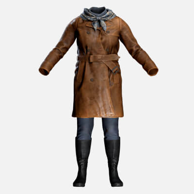 Leather Trench Coat with Boots and Scarf