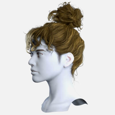 Messy Bun With Curly Bangs Hair Cards Metahuman Compatible