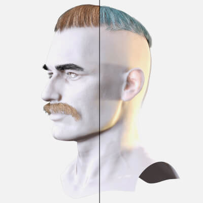Military Fade with Mustache - Realistic 3D Male Hair