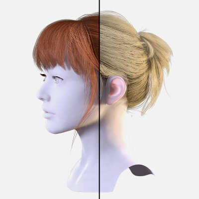 Next-Gen 3D Female Bun Bangs Hairstyle PBR Real-Time Ready