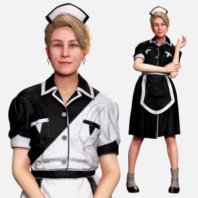 Vintage Housekeeper Woman Game Ready Model