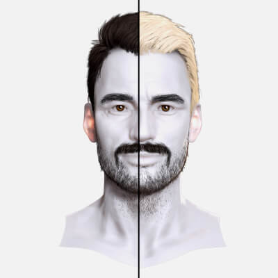 Realistic 3D Male Hair Beard Mustache Game CGI Ready