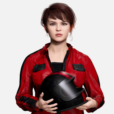 Realistic Biker Model With Helmet and Racing Gear