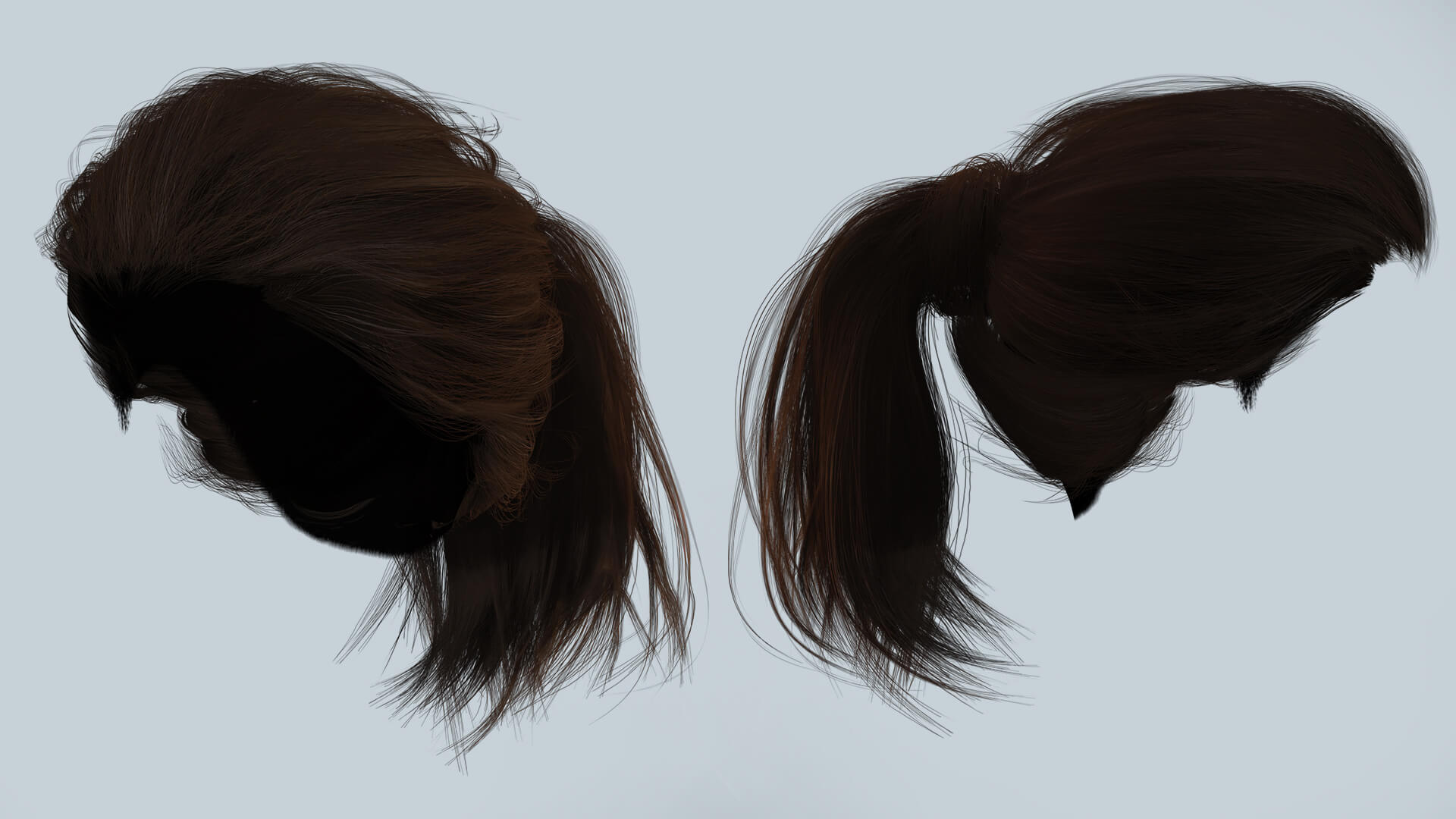 Realistic Brunette Ponytail - Game Ready Hairstyle 3D Model by khaloui