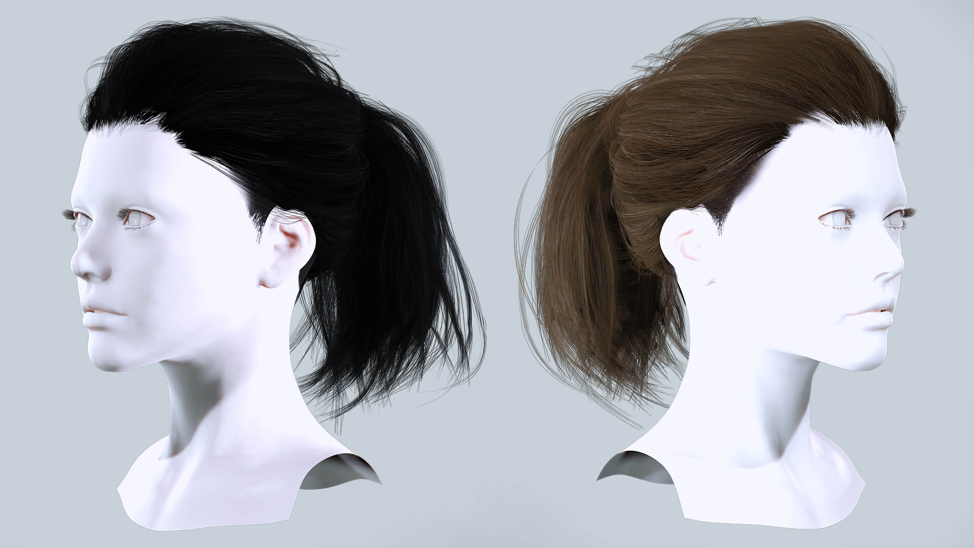 Realistic Brunette Ponytail - Game Ready Hairstyle 3D Model by khaloui
