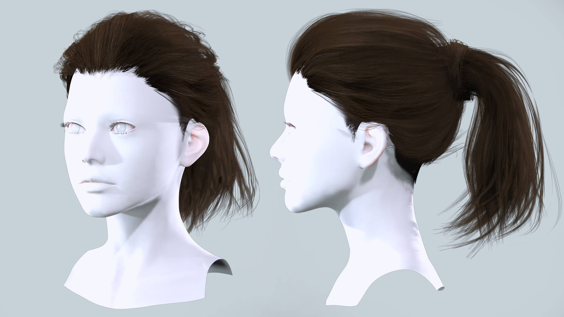 Realistic Brunette Ponytail - Game Ready Hairstyle 3D Model by khaloui